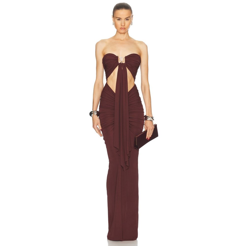 New Christopher Esber Bezel Quartz Disconnect Dress in Mahogany maxi cutout - Picture 8 of 11